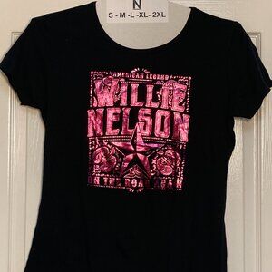 Willie Nelson original Franks Bros' Print Austin Texas black w/pink sze XL